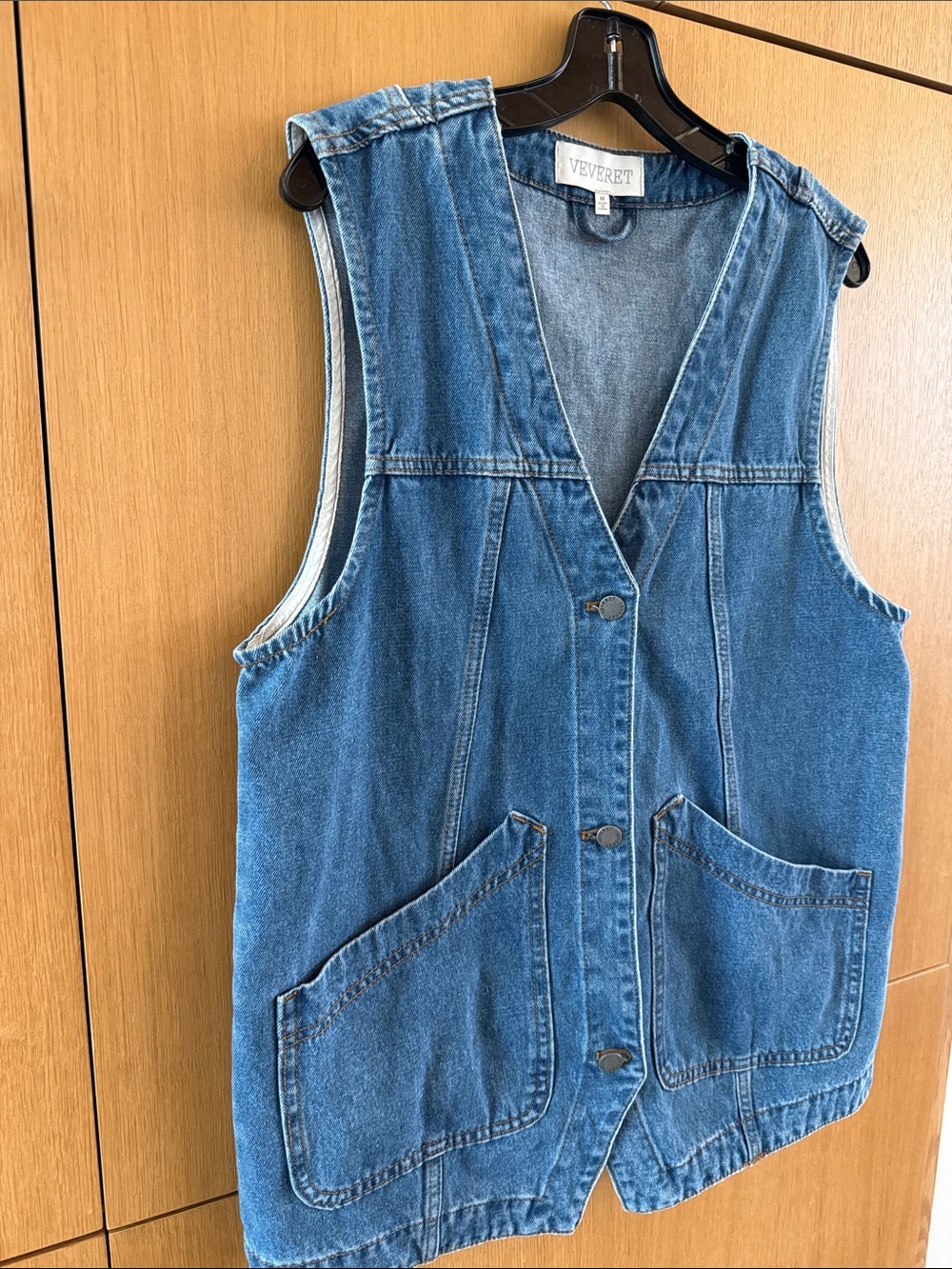Veveret Oversized Denim Sleeveless Vest Utility Jacket Front Pockets size Medium - Picture 4 of 10